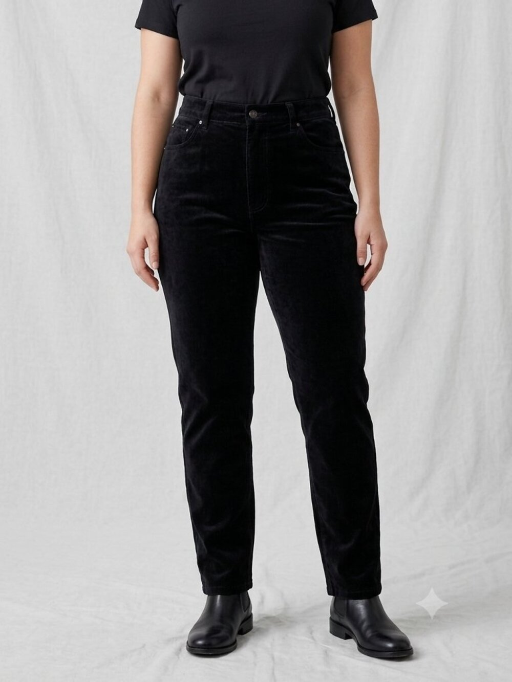 Banana Republic Black Velvet Straight Leg Pants Women's Size 12 Cotton Blend Dre